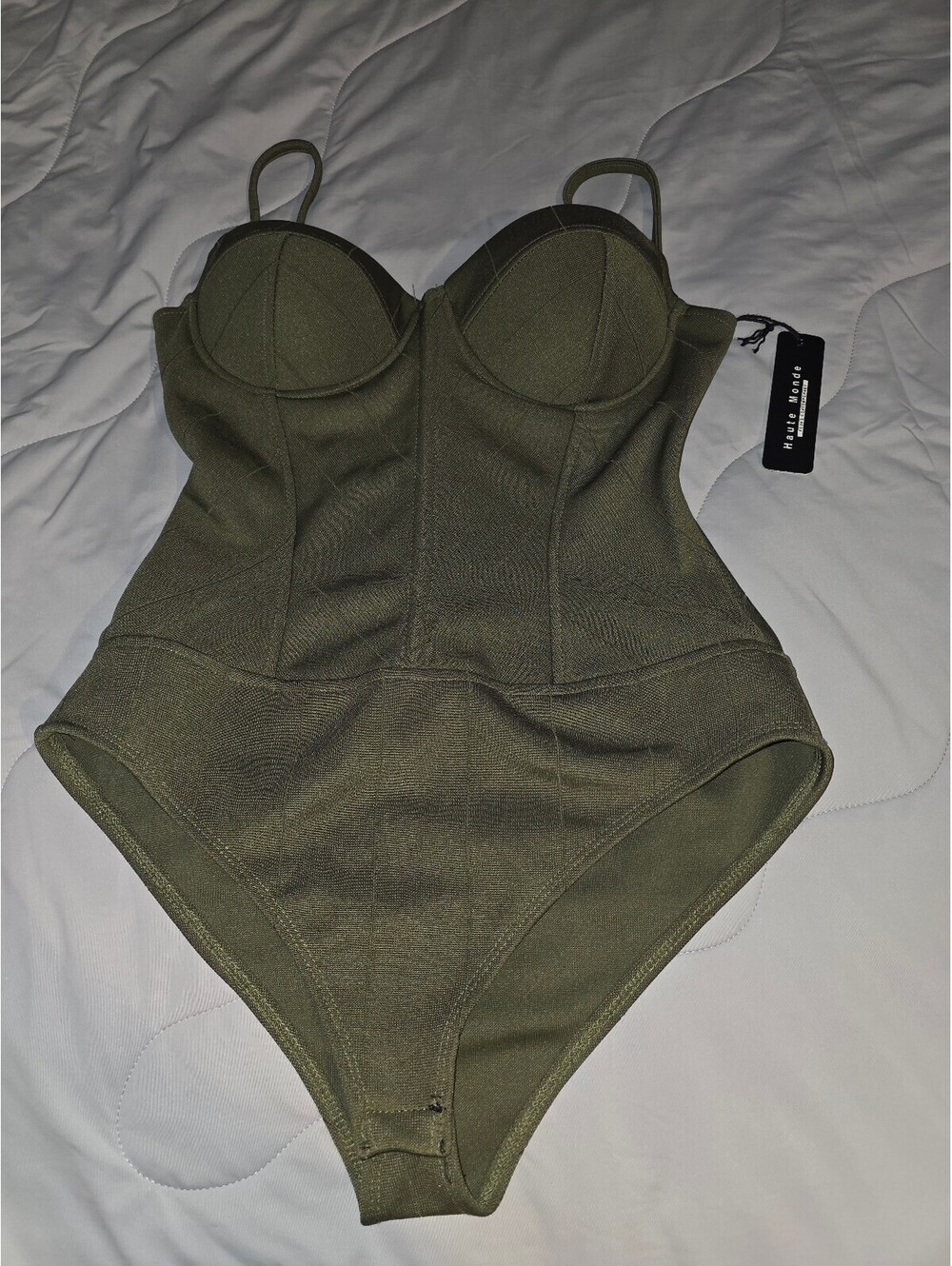 Haute Monde Black One Piece Bodysuit Women's L Solid Strap- New with Tags